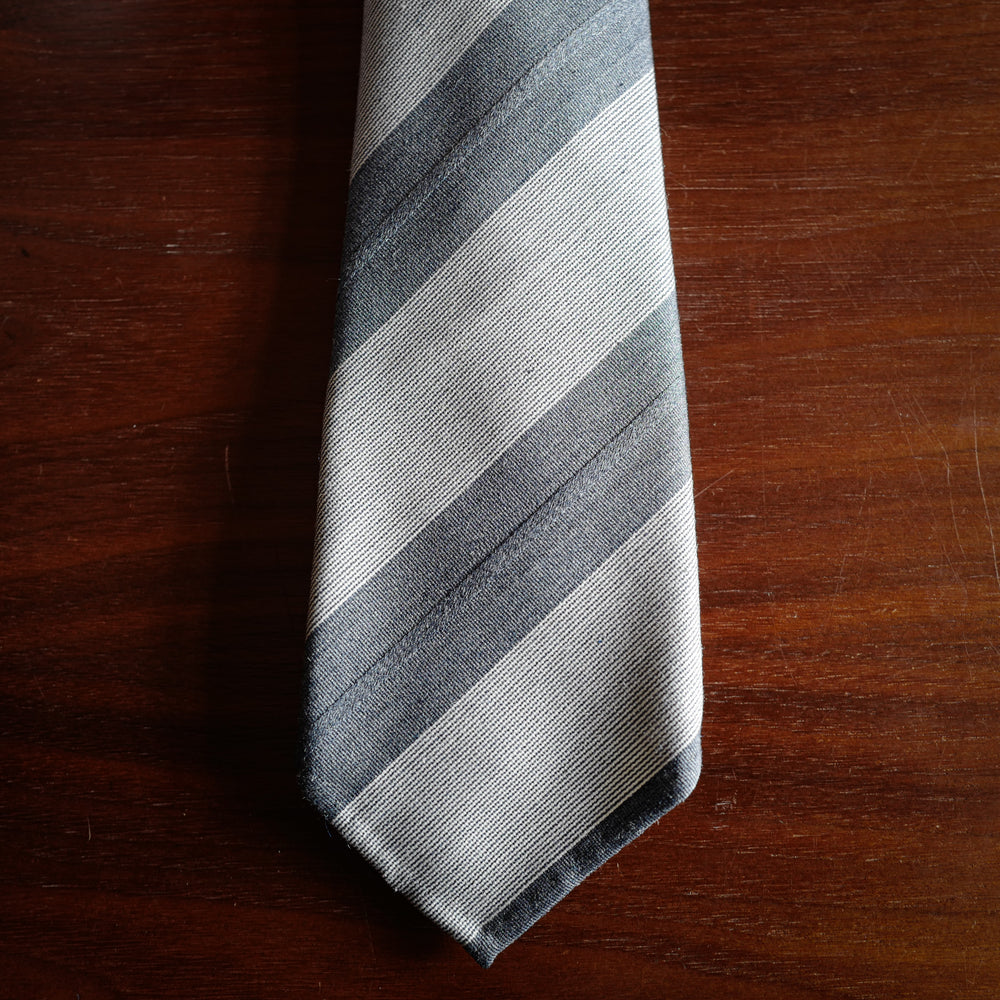 Greyish Blue Block Stripes 7-Fold Silk/Cotton Tie