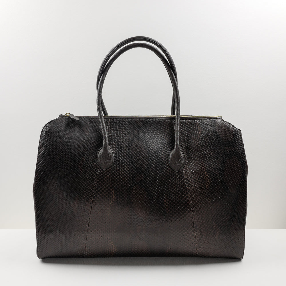1162 Classic Tote Bag with Zip in Brown Python