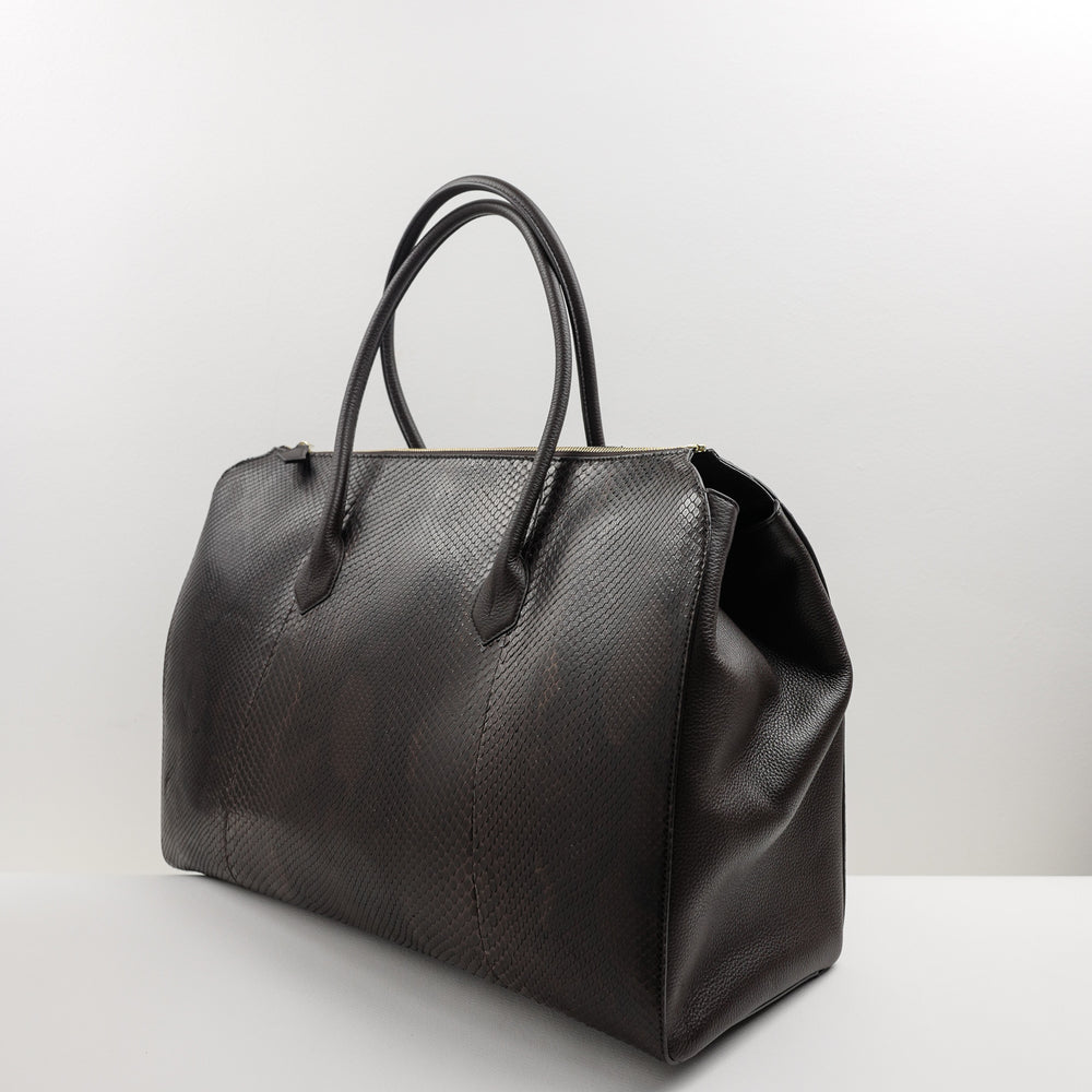 1162 Classic Tote Bag with Zip in Brown Python