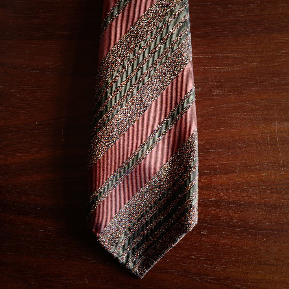 Rusty Red 7-Fold Silk Tie with Multi Stripes