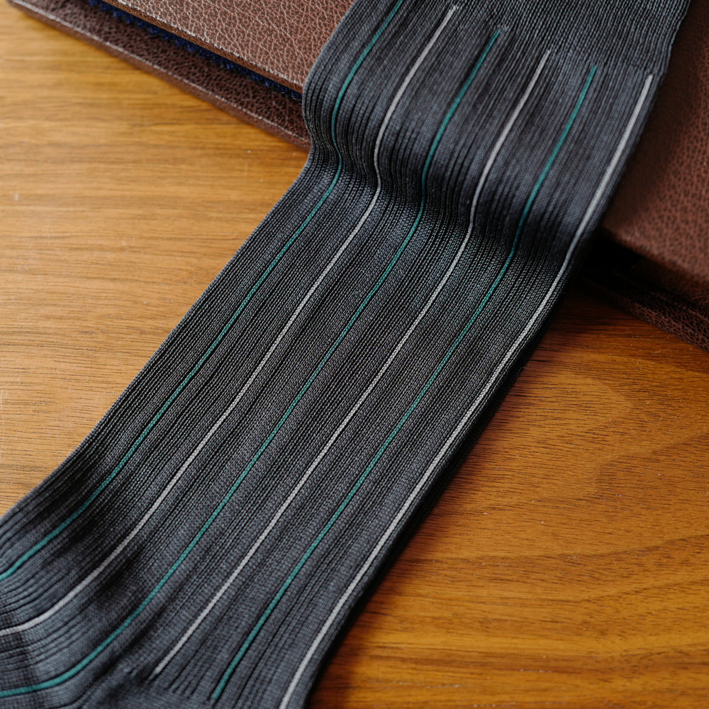 Grey/Turquoise Alternate-stripes over-the-calf Socks