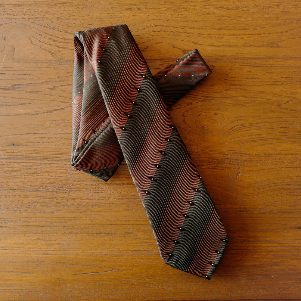 Brown/Orange Diamond & Stripes 7-Fold Silk Tie