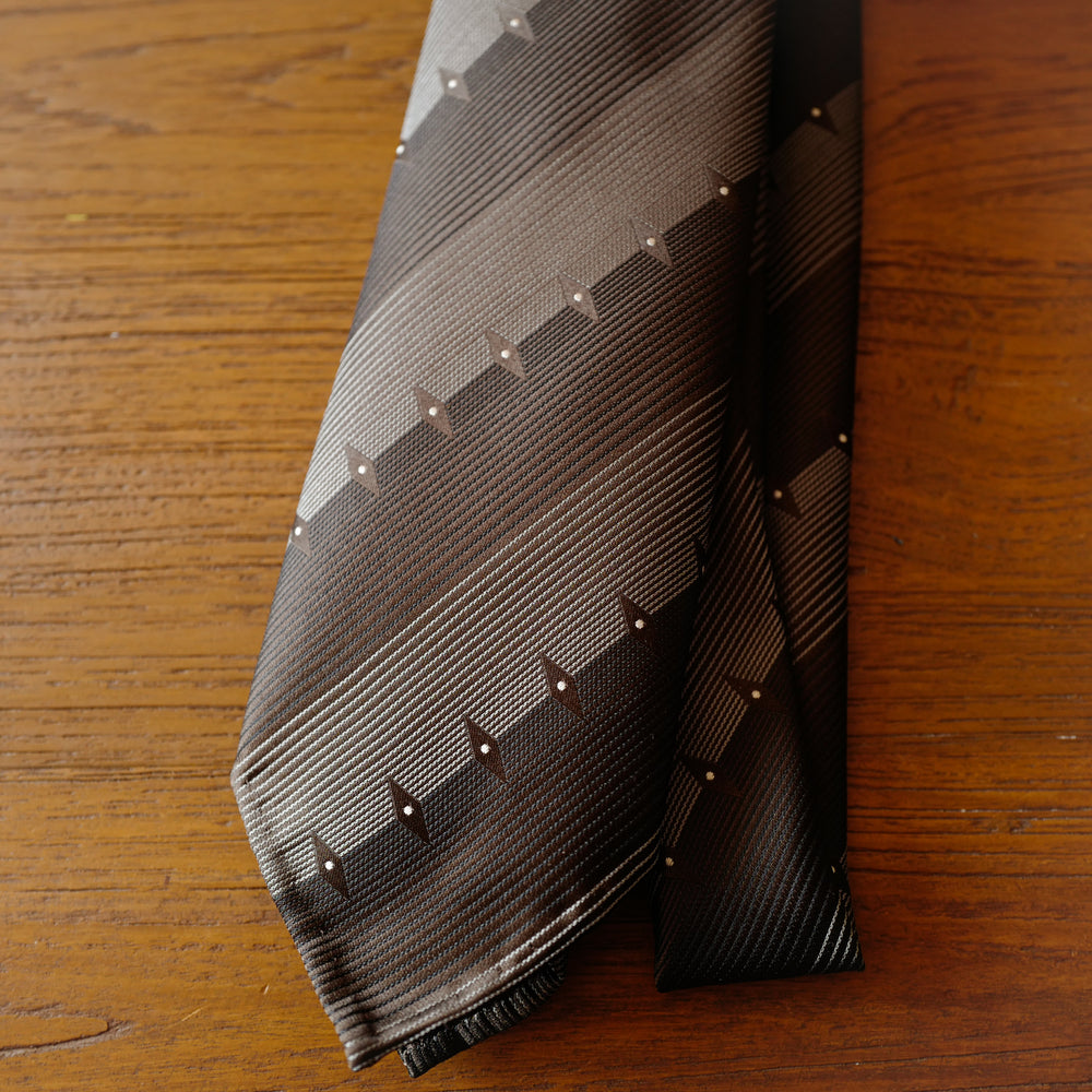 Dark Brown Diamond & Stripes 7-Fold Silk Tie