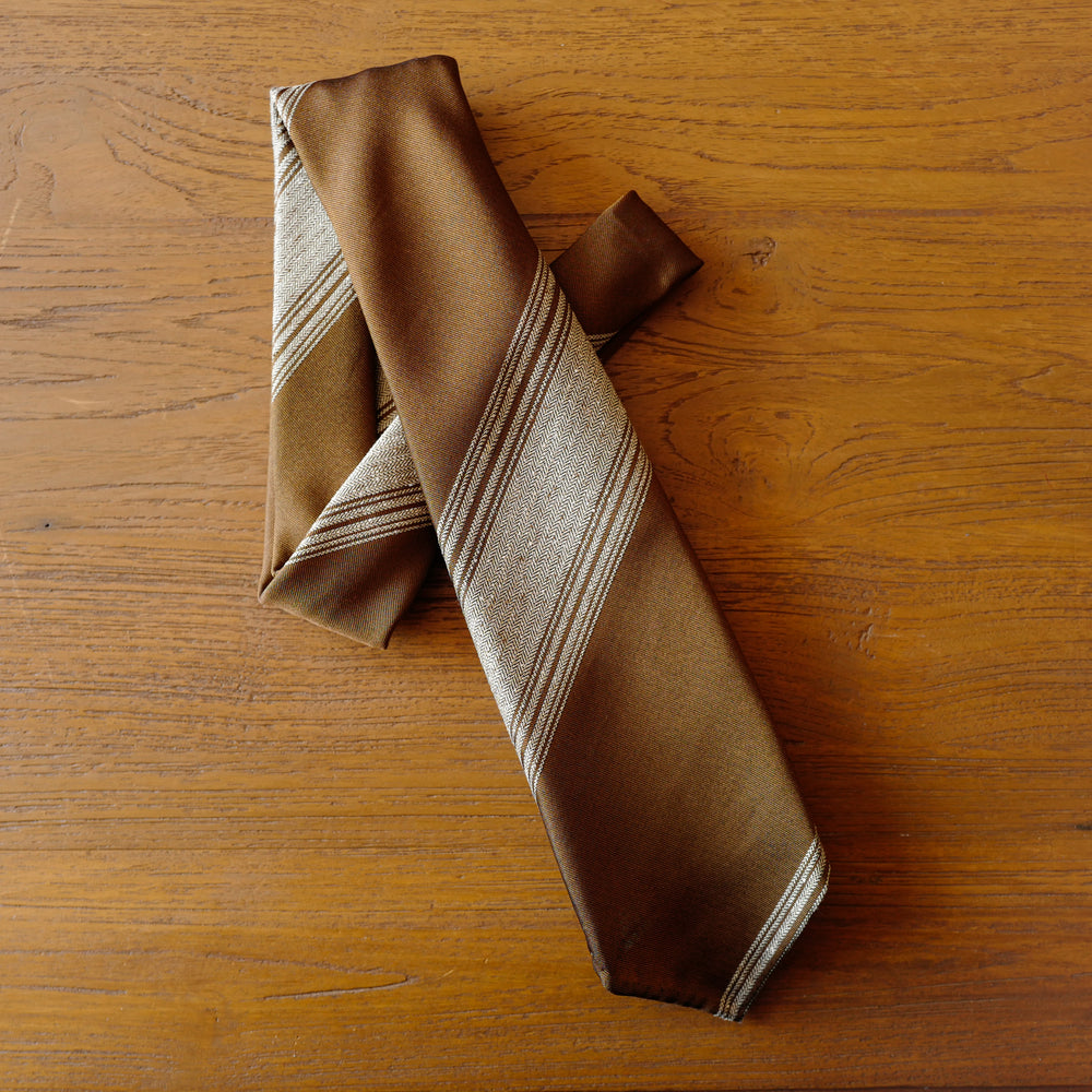 Brown Mogador Stripes 7-Fold Silk/Cotton Tie