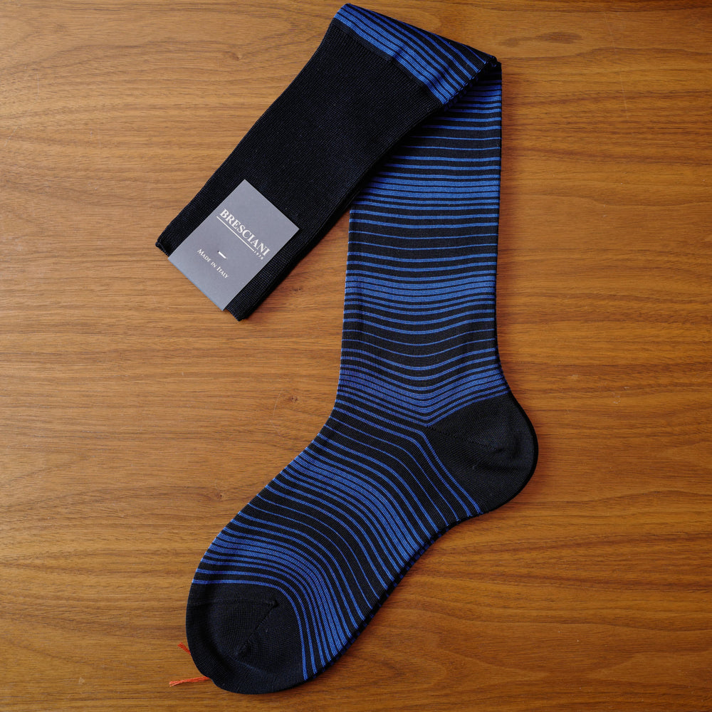 Blue Cotton over-the-calf Socks with Horizontal Stripes