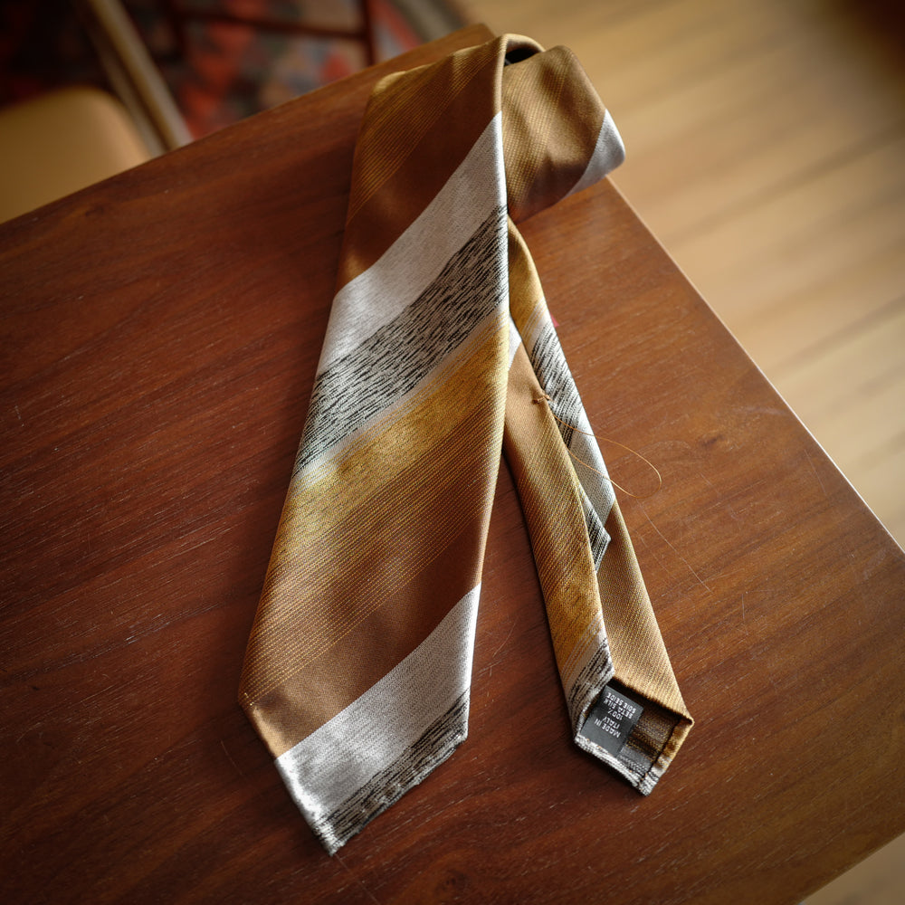 Orange 7-Fold Silk Tie with Bayadere Stripes