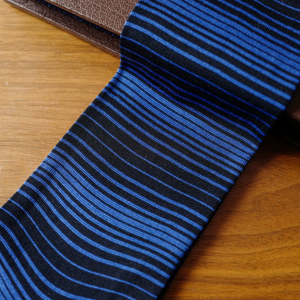 Blue Cotton over-the-calf Socks with Horizontal Stripes