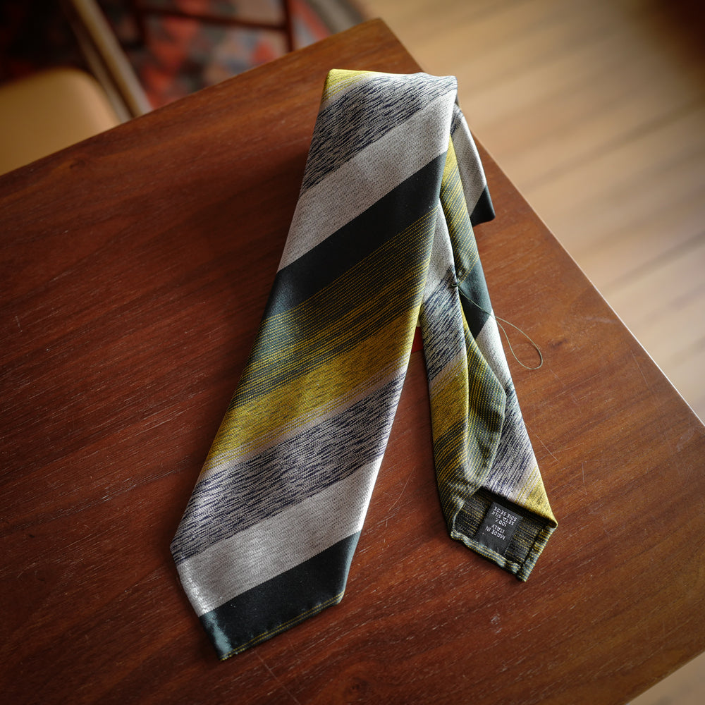 Green 7-Fold Silk Tie with Bayadere Stripes