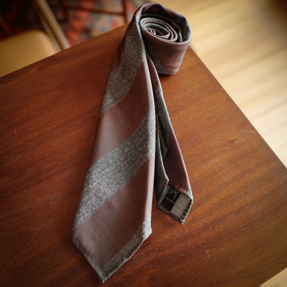 Burgundy/Grey Block Stripes 7-Fold Silk Tie