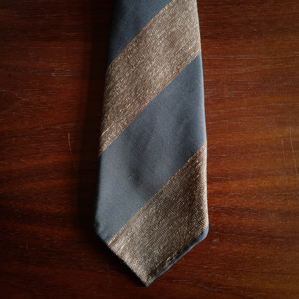Grey/Brown Block Stripes 7-Fold Silk Tie