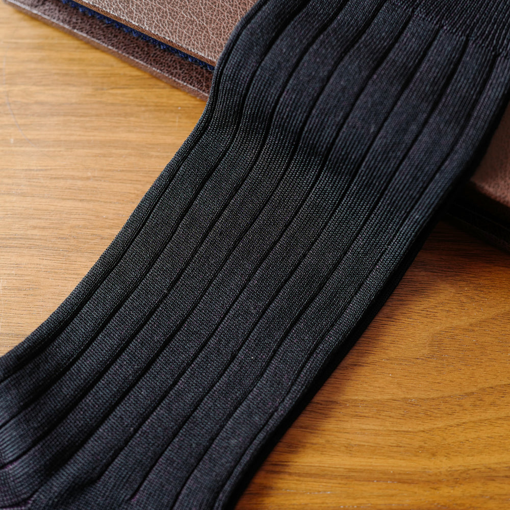Black over-the-calf Socks with Burgundy Stripes