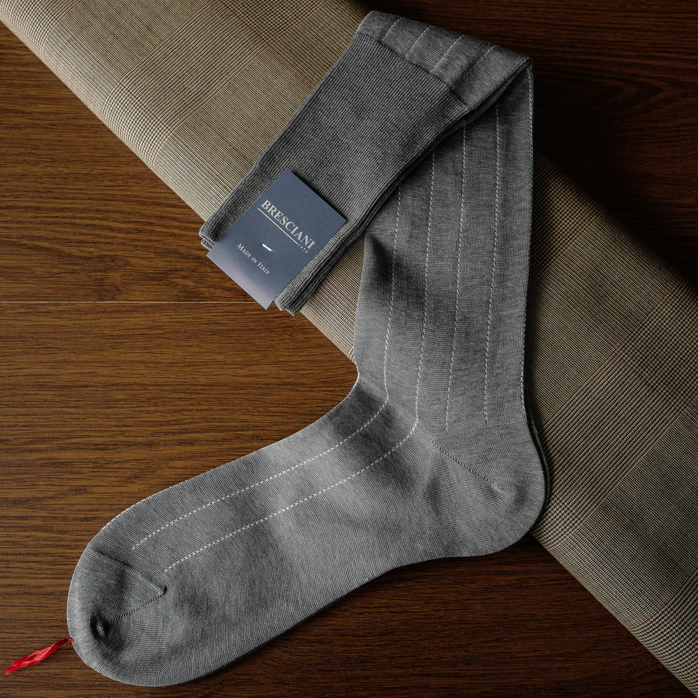 Grey Cotton over-the-calf Socks with Pin Stripes