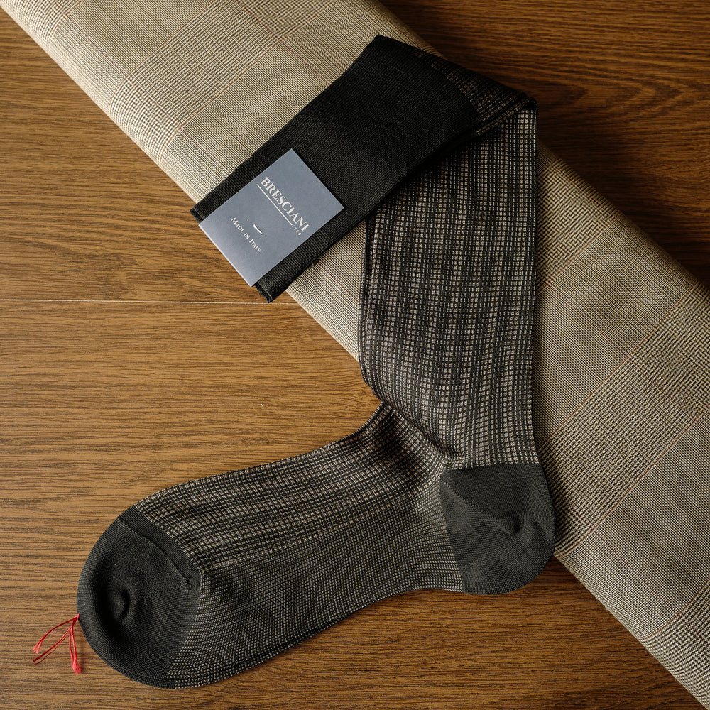 Brown Cotton/Silk over-the-calf Socks with Patterned Design