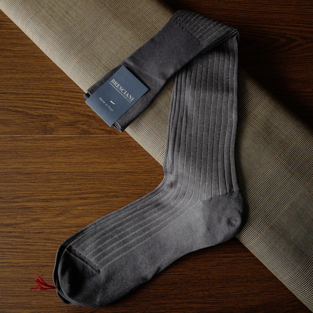 Grey Cotton over-the-calf Ribbed Socks