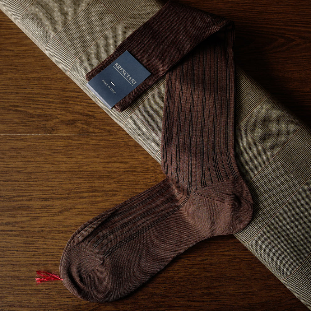 Brown Cotton over-the-calf Socks with Multi Stripes