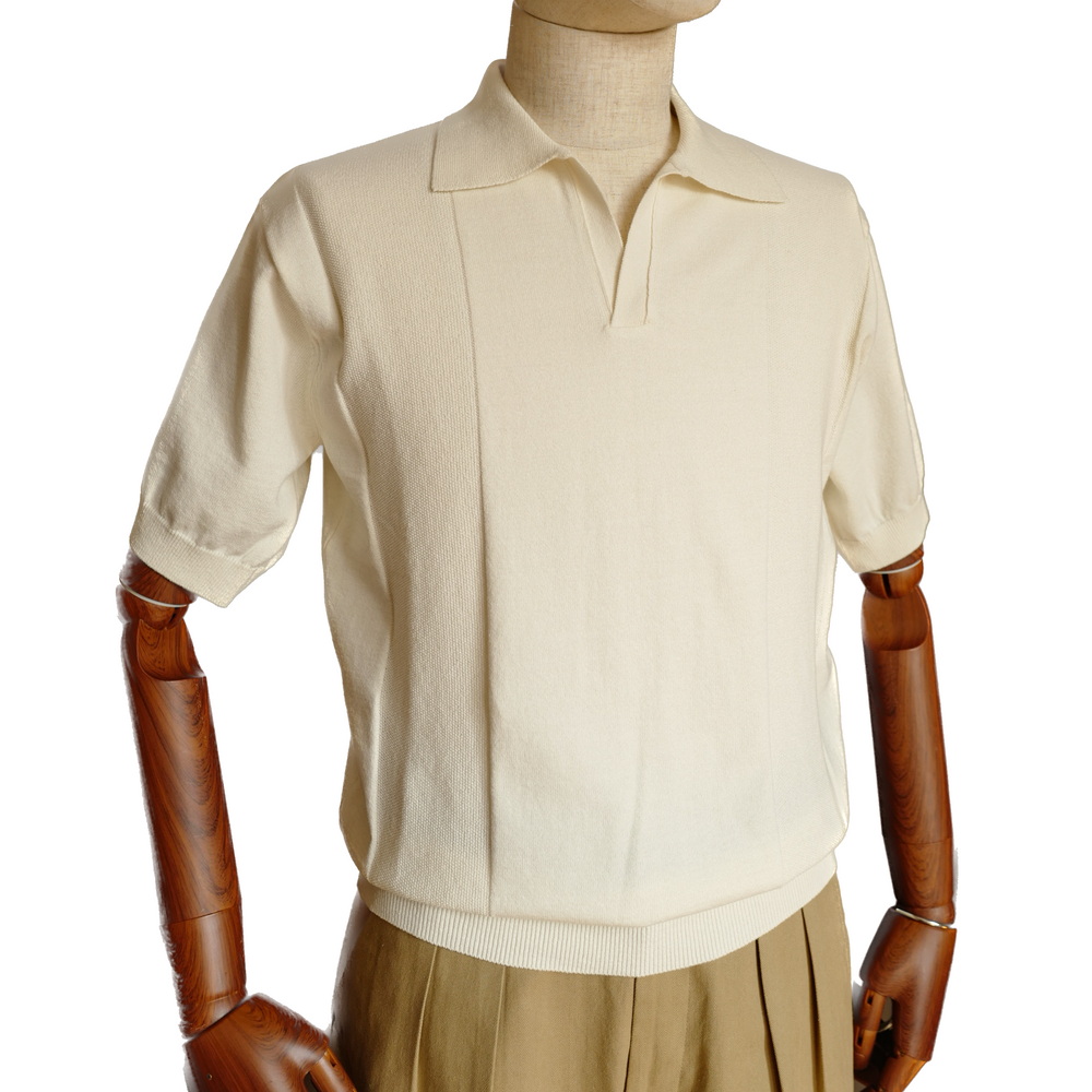 Open Collar Knit Polo in Cream