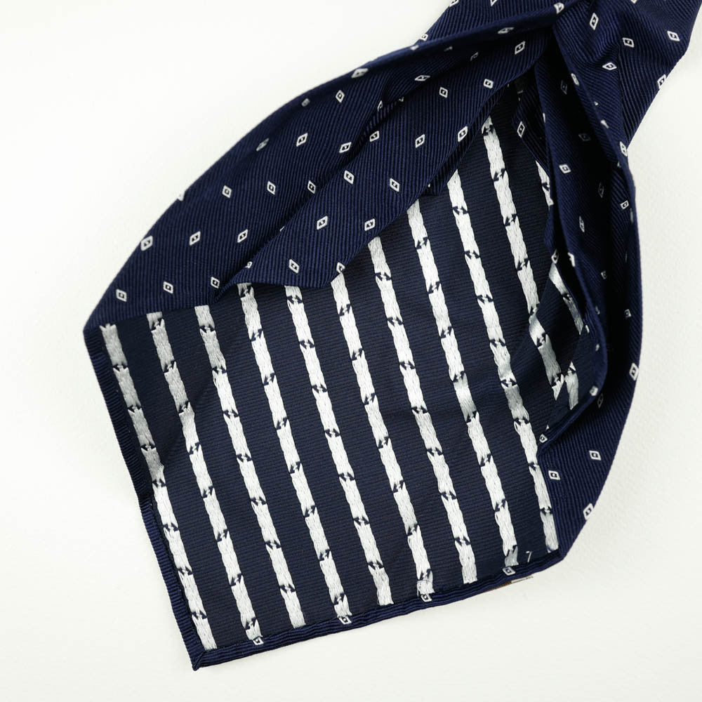 Navy Seven-Fold Repp Silk Tie with White Diamond Motif