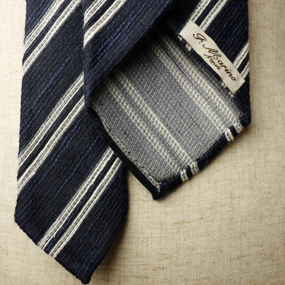 Navy Seven-Fold Woven Regimental Linen/Silk Tie