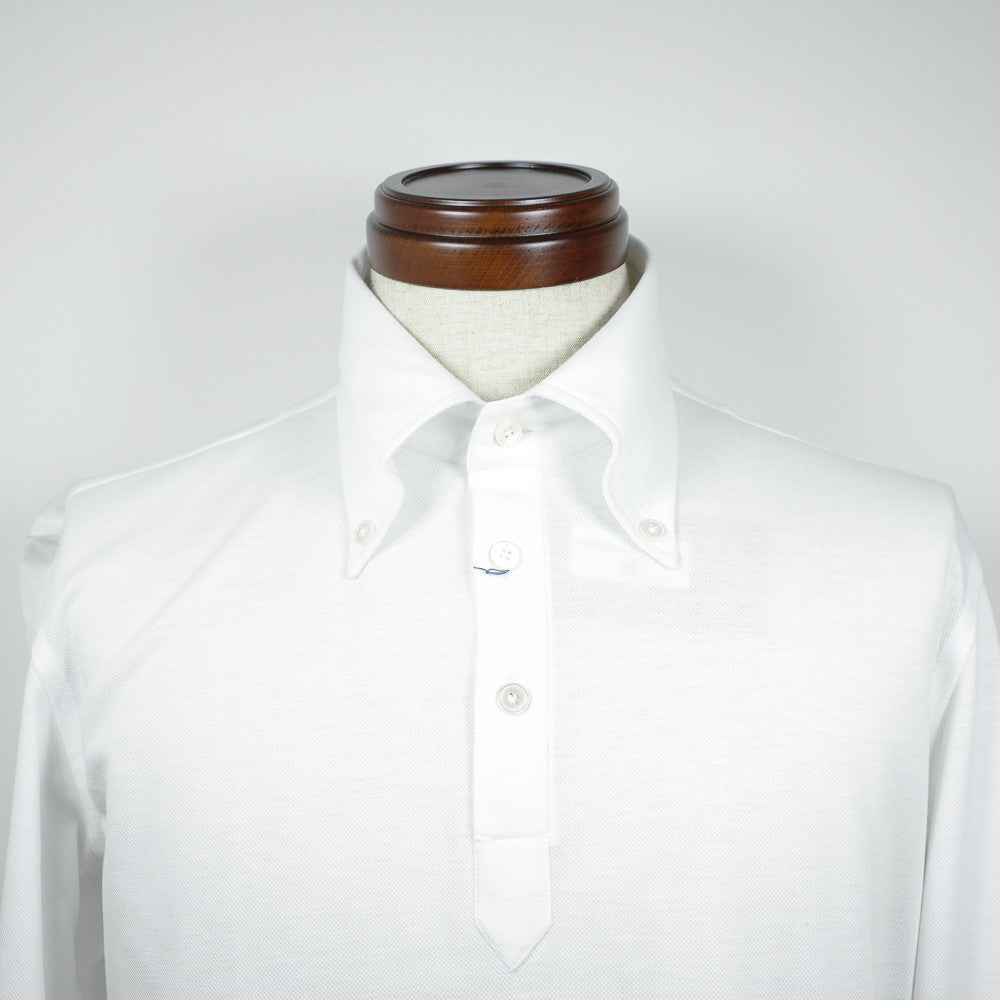 White Long-sleeve Polo Shirt with button-down collar