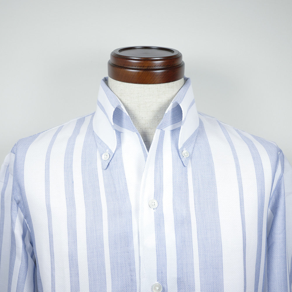 Blue Block Stripes Shirt with one piece collar