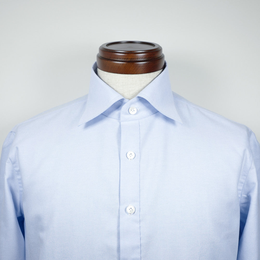 Light Blue Long-sleeve Polo Shirt with wide spread collar