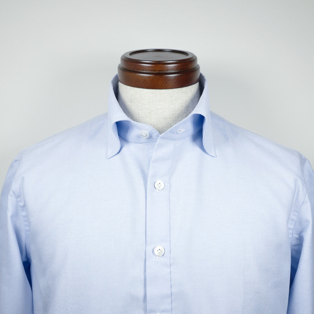 Light Blue Long-sleeve Polo Shirt with wide spread collar