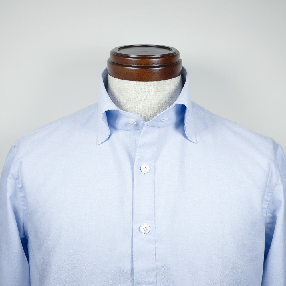 Light Blue Long-sleeve Polo Shirt with wide spread collar