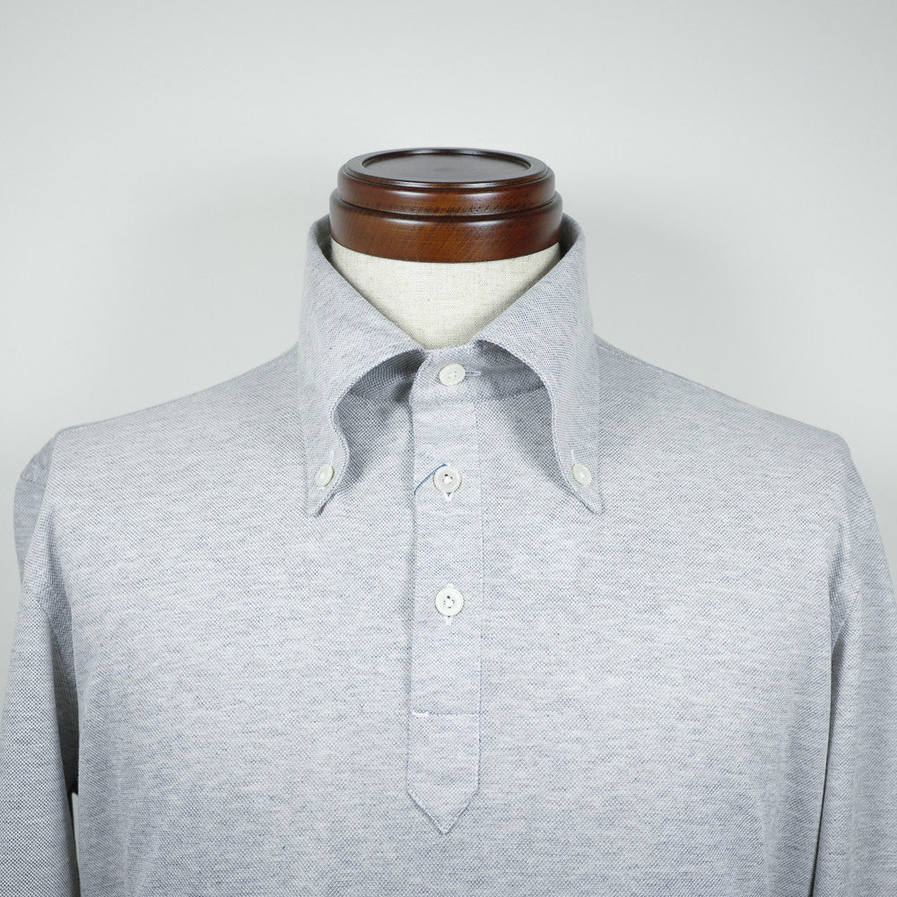 Grey Long-sleeve Polo Shirt with button-down collar