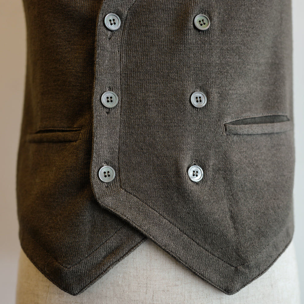 Greenish Brown Vintage Double-breasted Gilet