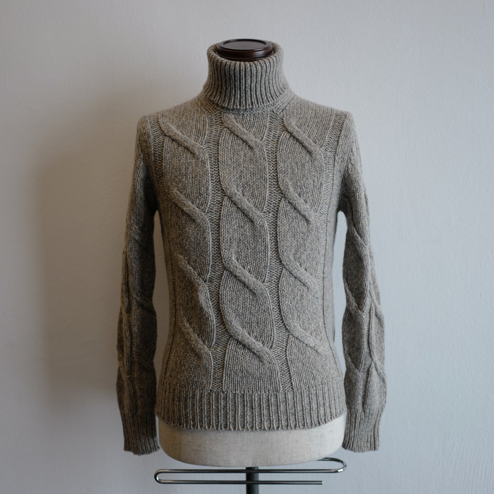 Greyish Beige Cable Knit Roll-neck Sweater