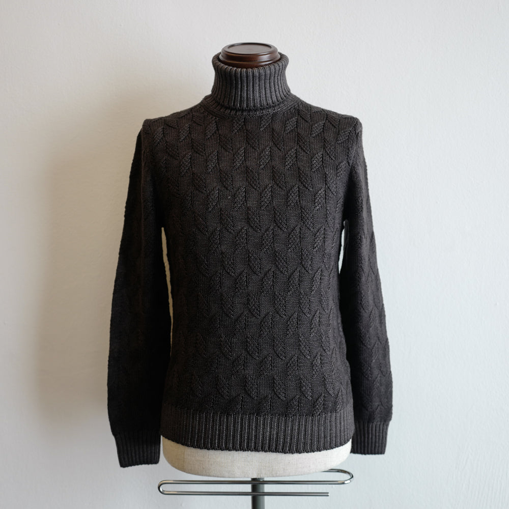 Dark Brown Cable Knit Roll-neck Sweater