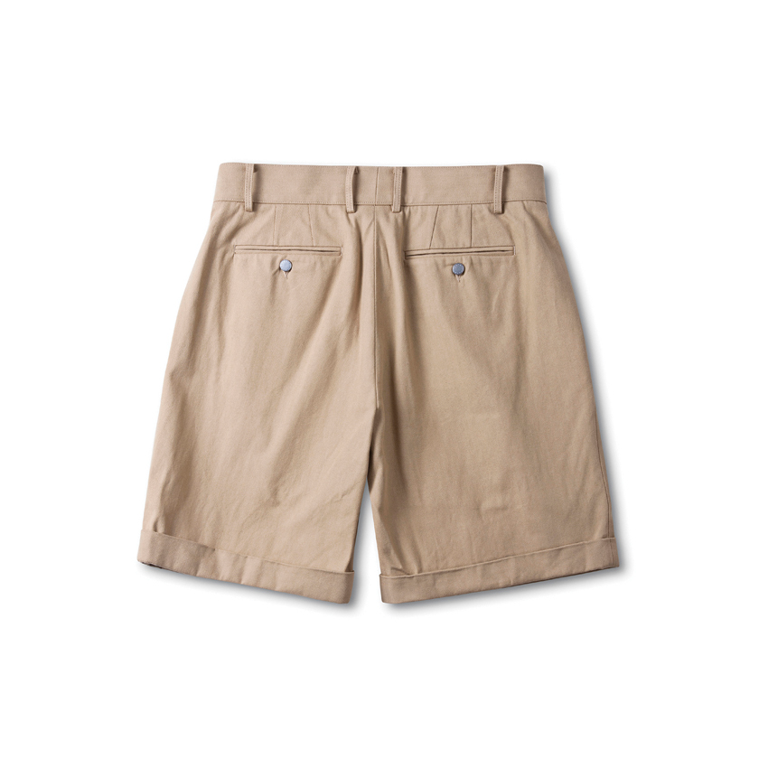 Pieghe Cotton Shorts in Beige Herringbone