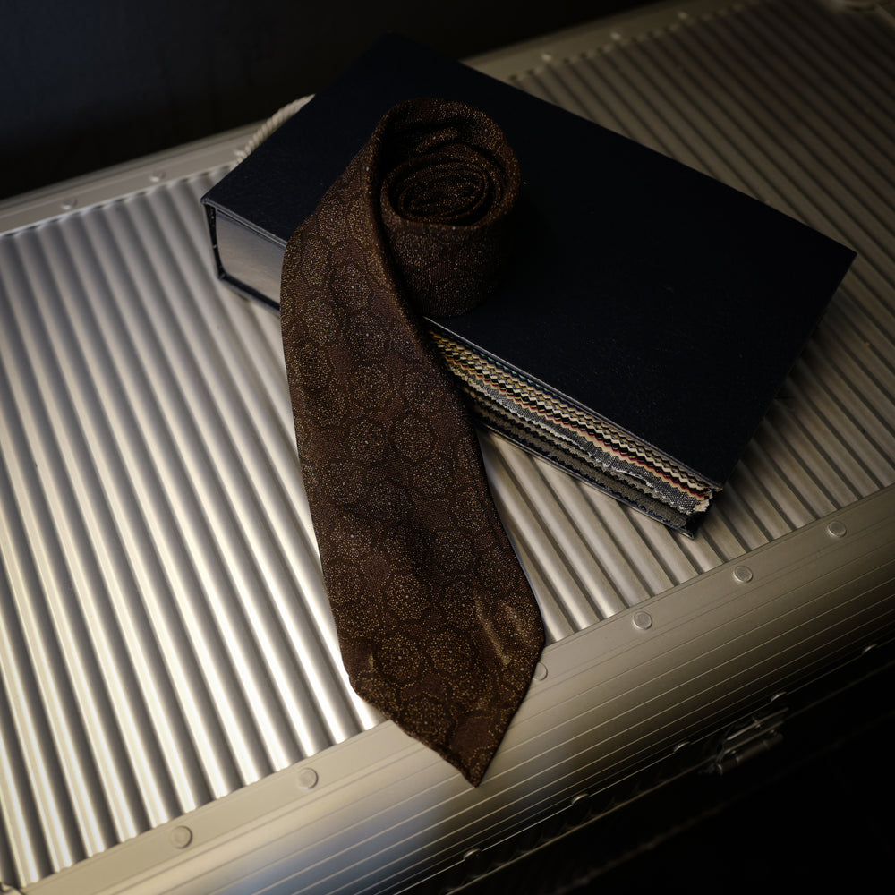Rusty Brown Seven-Fold Wool/Silk Tie with Floral Design