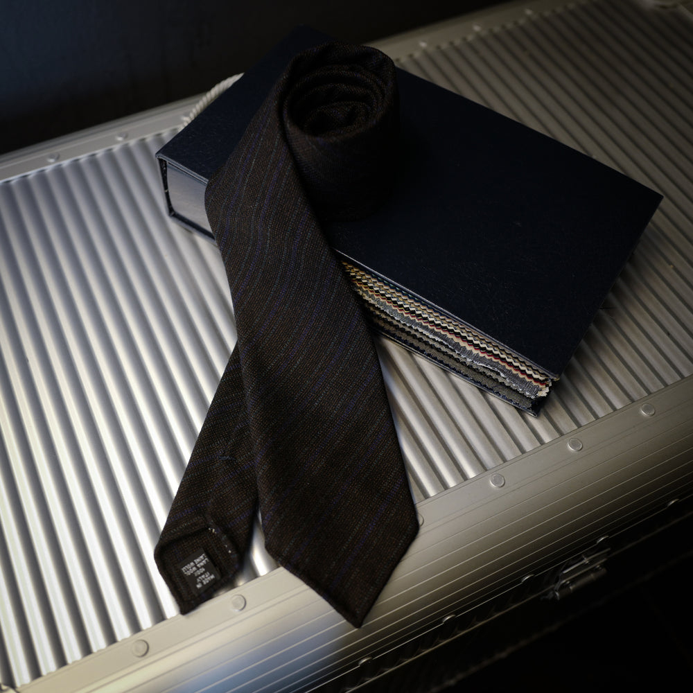 Brown Wool Tie with Blue and Green Stripes