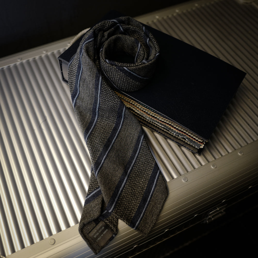 Navy and Grey Seven-Fold Wool/Silk Tie with Multi Stripes