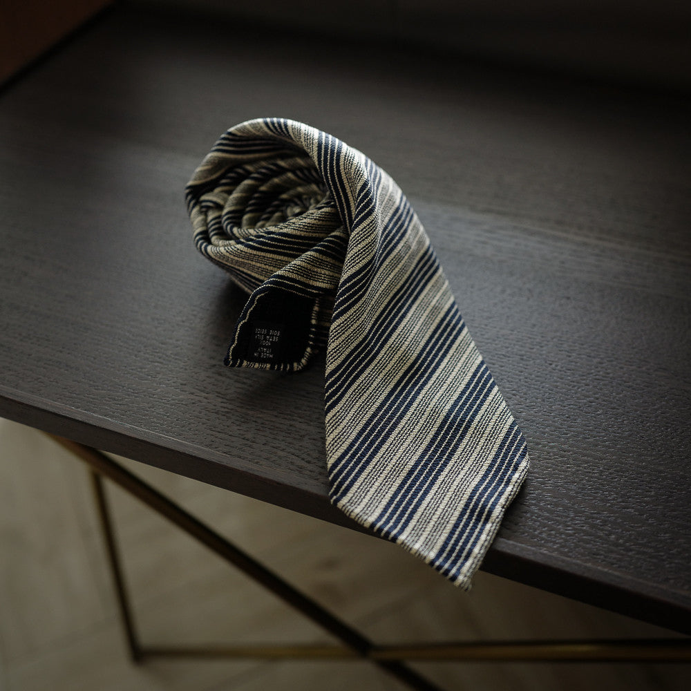 Navy Seven-Fold Silk Tie with Multi Stripes