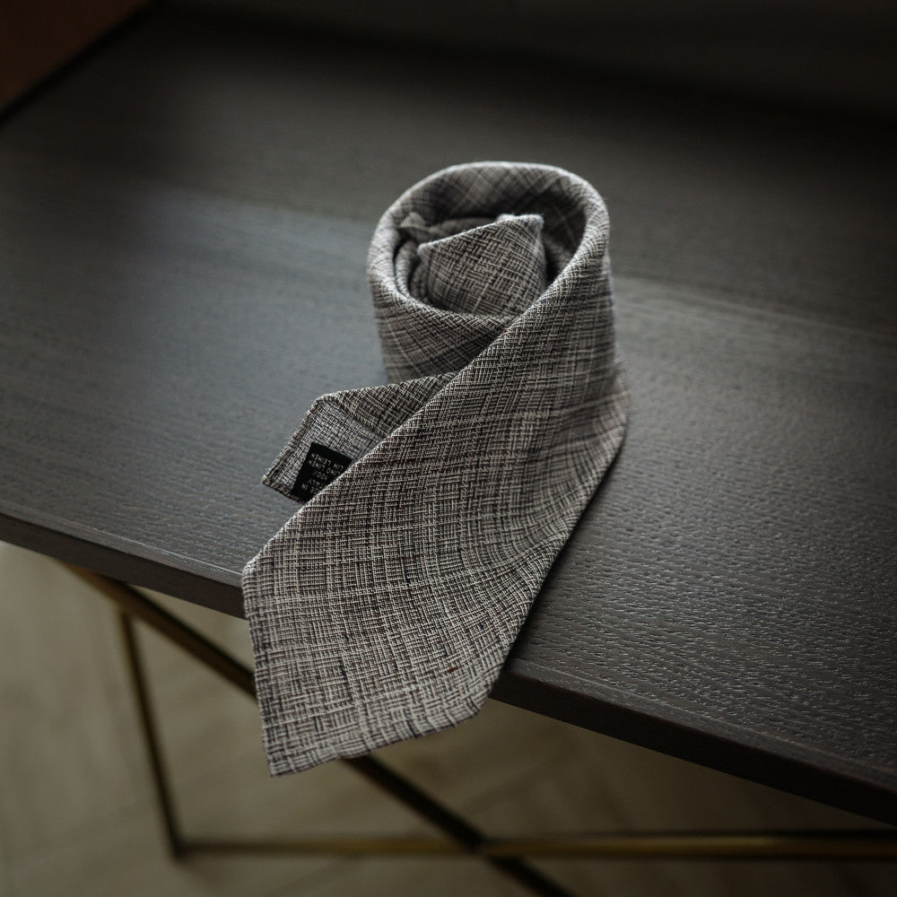 Brown Seven-Fold Linen Tie with Textured Weave