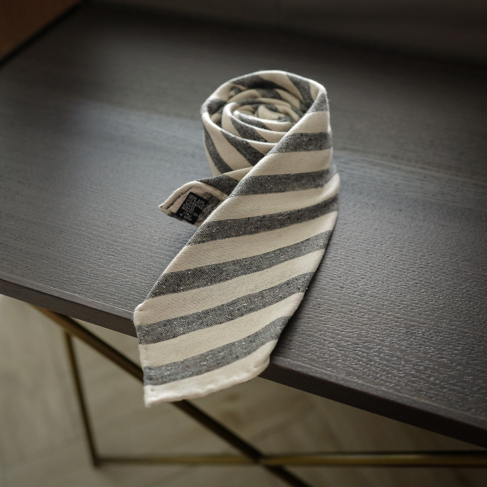 Grey Seven-Fold Woven Regimental Cotton/Silk Tie