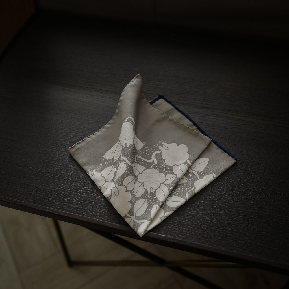 Grey Pocket Square with Floral Design