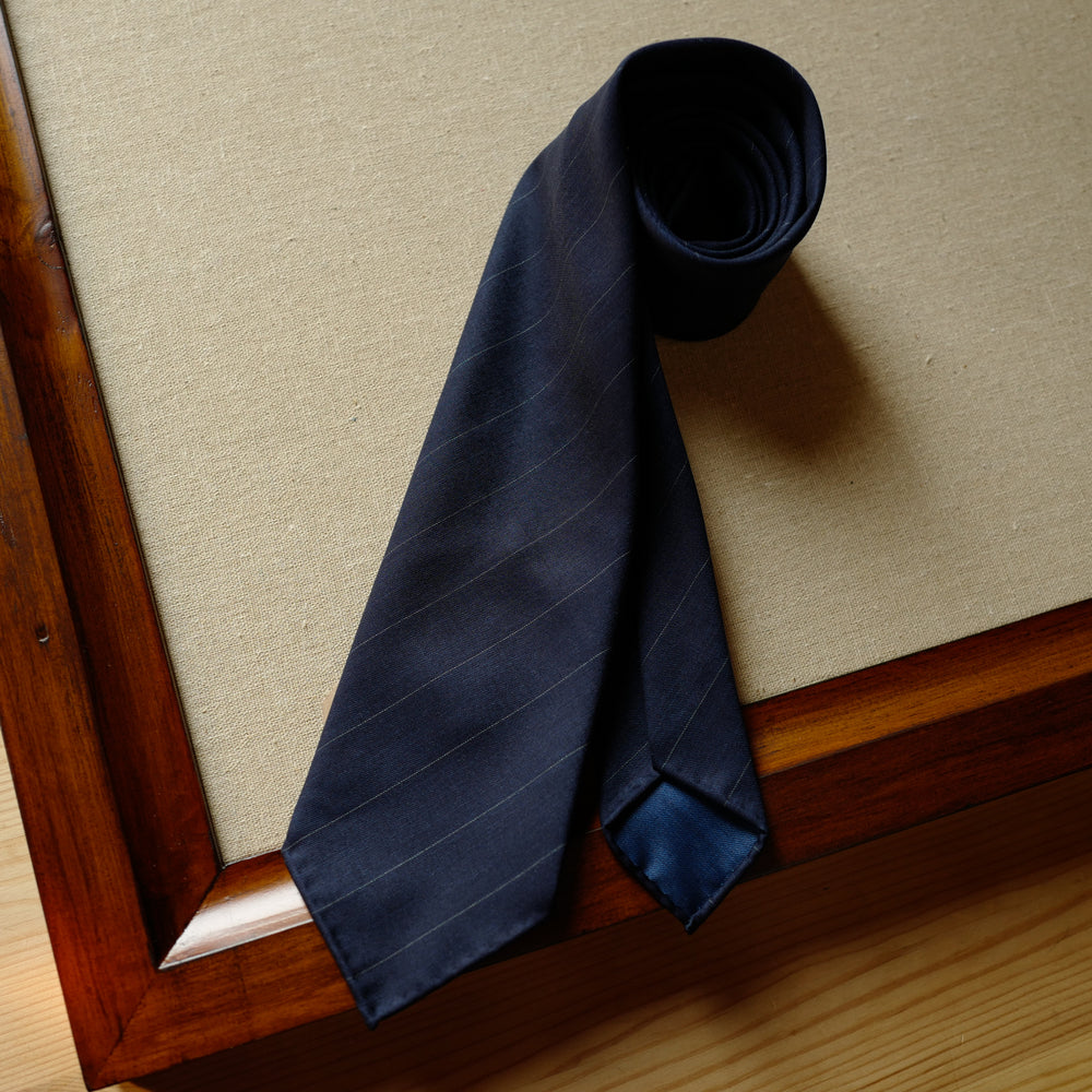 Navy Solaro Wool/Silk Tie with Stripes