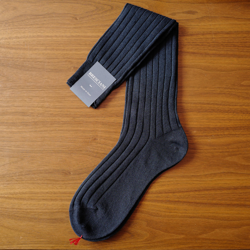 Navy Melange Linen over-the-calf Socks