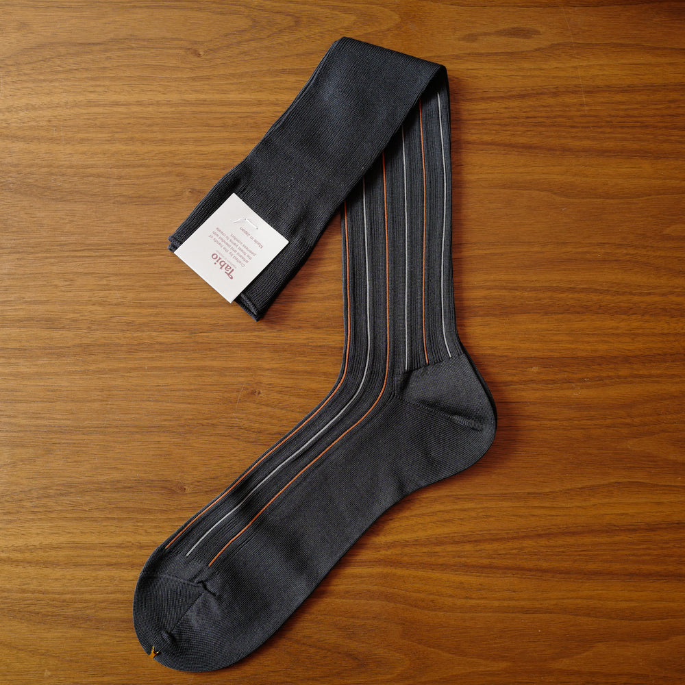 Grey/Orange Alternate-stripes over-the-calf Socks