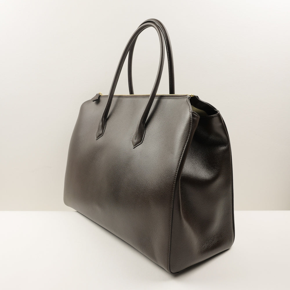 1162 Classic Tote Bag with Zip in Dark Brown Calf