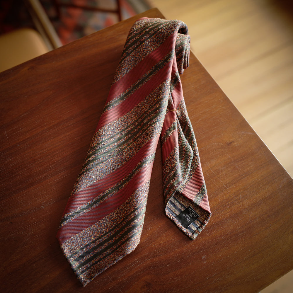 Rusty Red 7-Fold Silk Tie with Multi Stripes