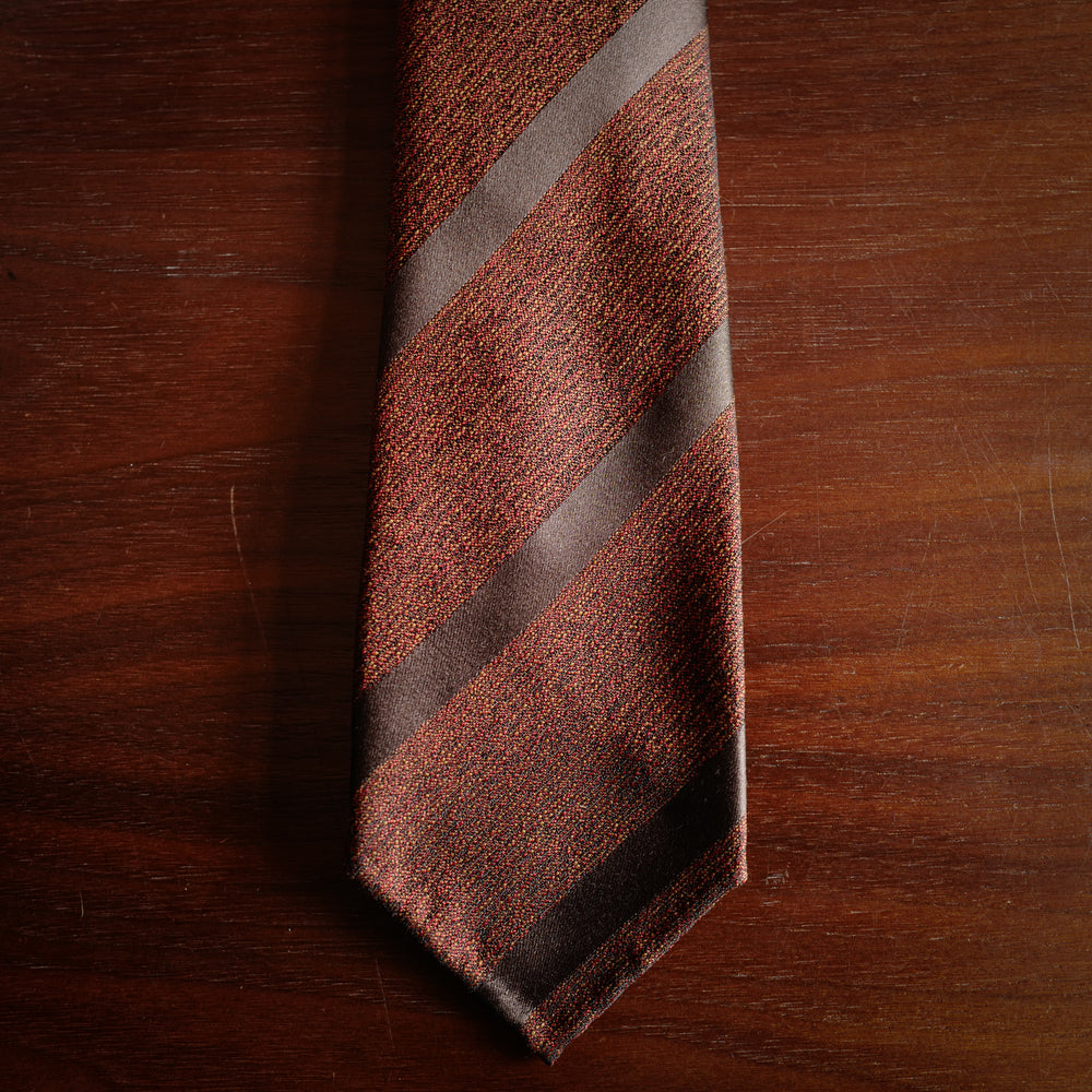 Burnt Orange 7-Fold Textured Silk Tie with Stripes