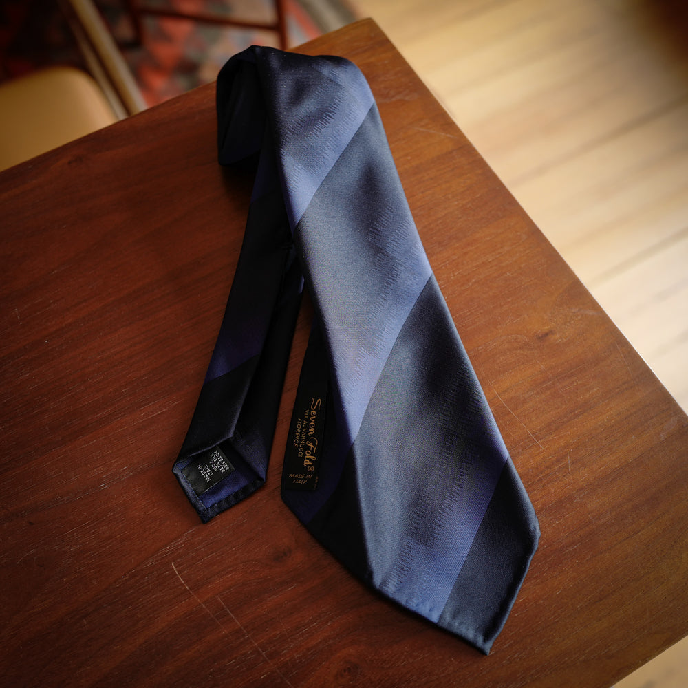 Navy 7-Fold Silk Tie with Digital Design