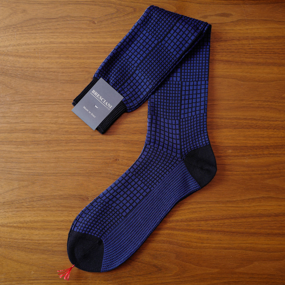 Blue Checkerboard Cotton over-the-calf Socks