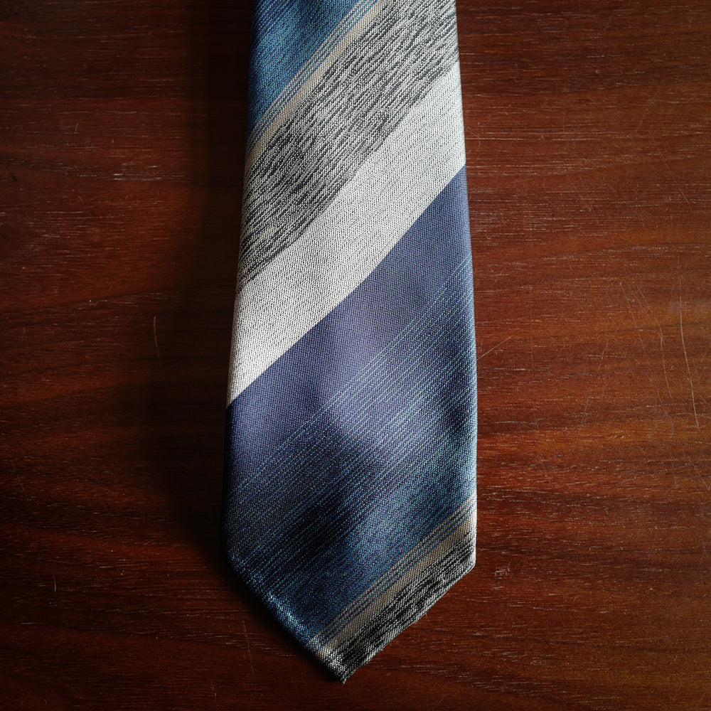 Blue 7-Fold Silk Tie with Bayadere Stripes