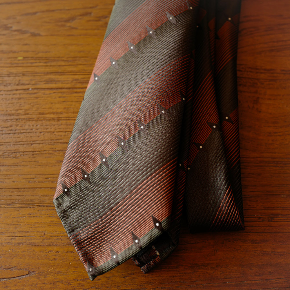 Brown/Orange Diamond & Stripes 7-Fold Silk Tie