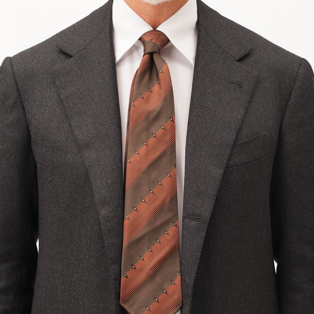 Brown/Orange Diamond & Stripes 7-Fold Silk Tie